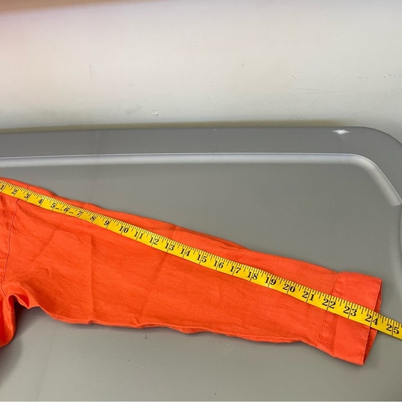 J. Jill Love Linen L Button Front Tunic Blouse Orange Coastal Chic Contemporary - Picture 9 of 10